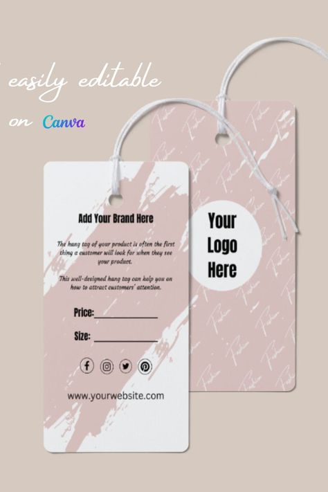 Give your products a professional makeover! This printable hang tag template is designed to be modern and sophisticated. The 2" x 3.5" size is perfect for a rectangle tag or a banner-style tag as you can see in the photos. Edit text and colors to suit your shop perfectly. Put in your shop's story to really showcase your brand in the best way. Editing is super simple and can be done in 5 minutes: You will get a link to the editing software Canva right after ordering. Hang Tag Template, Photos Edit, Hang Tag Design, One Logo, Africa Art, Tag Template, Edit Text, How To Make Clothes, How To Attract Customers