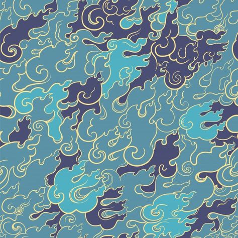 Korean Painting, Water Patterns, Art Asiatique, Clouds Pattern, 인물 드로잉, Art Japonais, Japanese Patterns, Pattern Illustration, Vector Pattern