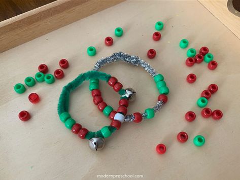 Christmas Beads & Jingle Bell Fine Motor Bracelets Preschool Jingle Bell Craft, Jingle Bells Activities For Preschool, Diy Jingle Bell Bracelet, Jingle Bell Activities For Toddlers, Adjustable Christmas Festive Bracelet, Jingle Bell Bracelet For Kids, Jingle Bell Bracelets, Play Dough Christmas, Jingle Bell Crafts