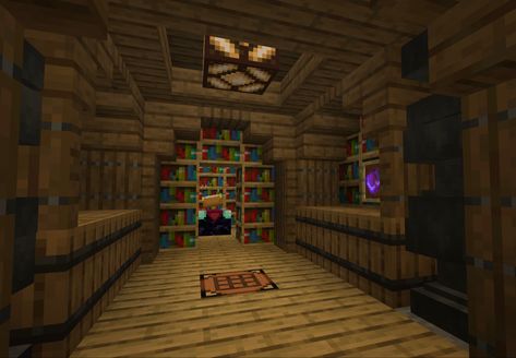 Bookshelf Minecraft Ideas, Bookshelf Design Minecraft, Minecraft Stairs Design Inside, Underground Enchantment Room Minecraft, Minecraft Alchemy Room, Library Minecraft Ideas, Workshop Minecraft, Minecraft Bookshelf Ideas, Minecraft Stairs Ideas