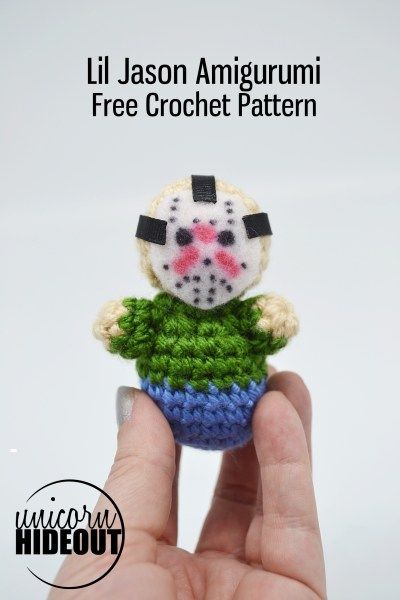 Free crochet pattern for Jason from Friday the 13th. Free beginner amigurumi crochet pattern, using only single crochet. Jason Crochet Pattern, Jason From Friday The 13th, Beige Skin Tone, Beginner Amigurumi, Happy Friday The 13th, Mini Amigurumi, Beginner Crochet, Friday The 13th, Crochet Patterns For Beginners