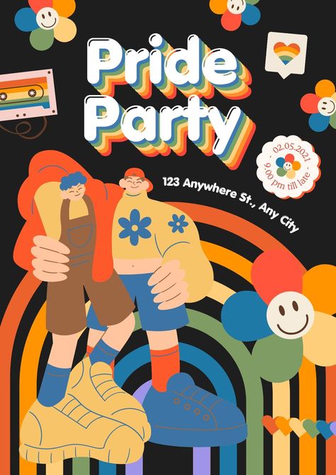 Pride Month Poster Design, Pride Month Party, Pride Month Poster, Pride Graphic Design, Pride Poster, Pride Ideas, Pride Logo, A4 Template, Pride Party