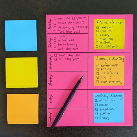 Sticky Note Brain Dump Printable – Let's Live and Learn Organizing With Sticky Notes, Brain Dump Printable, Daily Planner Diy, Vision Board Workshop, How To Be More Organized, Notes Plan, Weekly To Do List, Aesthetic Notes, Bullet Journal Tracker