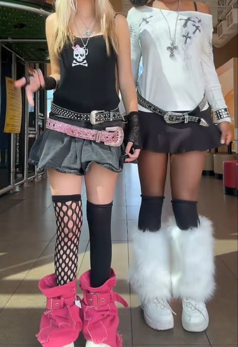 Y2k skirt outfit inspo girl aesthetic 2000s pink legwarmers Belt skull Pink Studded Belt Outfit, Double Belt Outfits Y2k, Chunky Belt Outfits Y2k, Pink Belt Outfit, Y2k Belt Outfit, Studded Belt Outfit, Pink Legwarmers, Y2k Skirt Outfit, Jean Mini Skirt Outfit