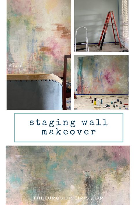 Distressed Walls Diy How To Paint, Distressed Painted Walls, Sponge Technique Painting Wall, Distressed Wall Paint Diy, Diy Hand Painted Backdrop, Distressed Walls Diy, Watercolor Walls Diy, Large Diy Painting, Diy Painted Wall Mural