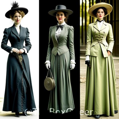 edwardian woman suits Edwardian Fashion Women Dresses, Edwardian Casual Fashion, Edwardian Casual Dress, 1900s British Fashion, Fashion 1900 Women, 1910 Womens Fashion, Fantasy Edwardian Fashion, Edwardian Dark Academia, Victorian Ladies Fashion