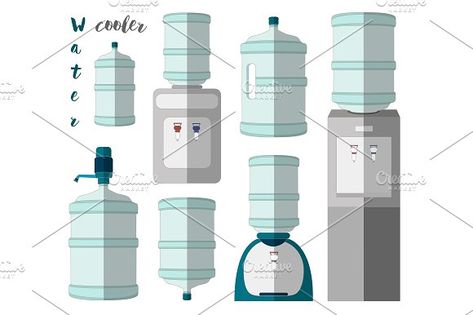 Icons for water cooler appliance by Netkoff on @creativemarket Purchase Icon, Background Water, Water Coolers, Water Jug, Water Cooler, Design Assets, Graphic Illustration, Creative Market, Faucet