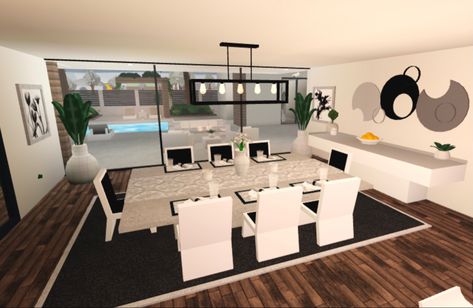 Custom Dining Table Bloxburg, Bloxburg Dinner Table Ideas, Dining Bloxburg, Modern Dining Room Bloxburg, Bloxburg Modern Dining Room, Bloxburg Dining Table, Bloxburg Dinner Room Ideas, Dining Room Ideas Bloxburg, Bloxburg Dining Room