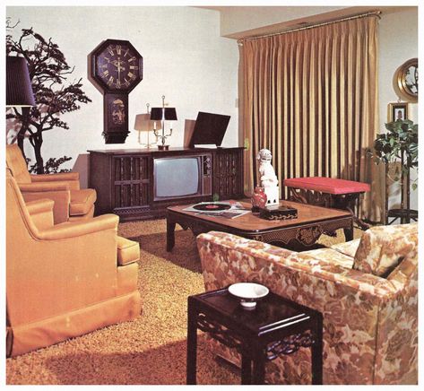 1960s Interior Design, 1970s Living Room, 1960s Living Room, 1960s Interior, Giki Tiki, 70s Living Room, Furniture Placement Living Room, Retro Living Room, 1970s Decor