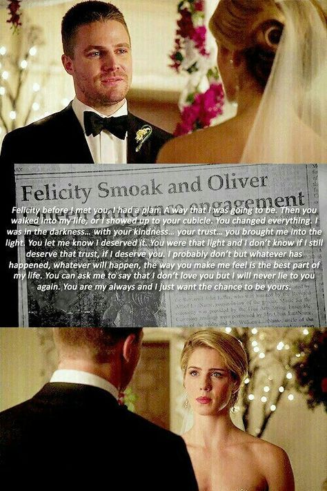 Felicity Smoak and Oliver Queen Oliver Queen And Felicity Smoak, Oliver Felicity, Arrow Memes, Oliver Queen Arrow, Arrow Oliver And Felicity, John Diggle, Arrow Cast, Ashley Rickards, Arrow Tv Series