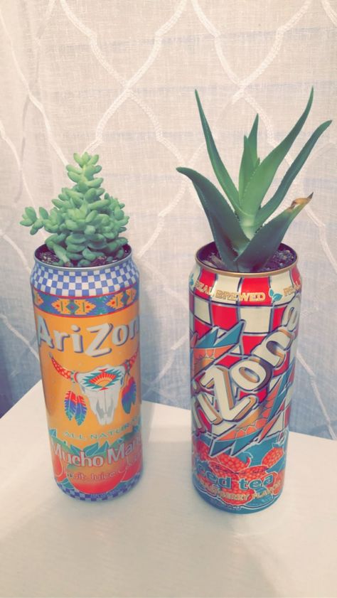 Arizona Tea Can Crafts, Soda Can Room Decor, Arizona Can Crafts, Arizona Tea Can Diy, Painted Cans, Arizona Cans Diy, Can Art, Arizona Tea Can, Egyptian Goddess Art