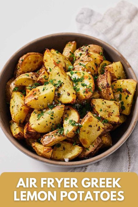 Potatoes Dinner Recipes, Potatoes Dinner, Air Fry Potatoes, Greek Lemon Potatoes, Steak Bites Recipe, Simple Dinners, Air Fryer Steak, Greek Potatoes, Lemon Potatoes