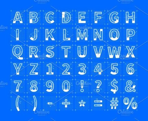 Blueprint style font sketches Blueprint Font, Blueprint Design, Architectural Sketches, Graphic Design Elements, Print Fonts, English Alphabet, Class Projects, Typographic Design, Architecture Sketch