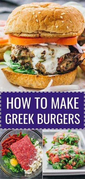 Tzatziki Sauce Easy, Greek Burgers, Mediterranean Burger, Summer Burgers, Greek Burger, Mediterranean Dinner, Greek Chicken Marinade, Mediterranean Recipes Healthy, Recipe Beef