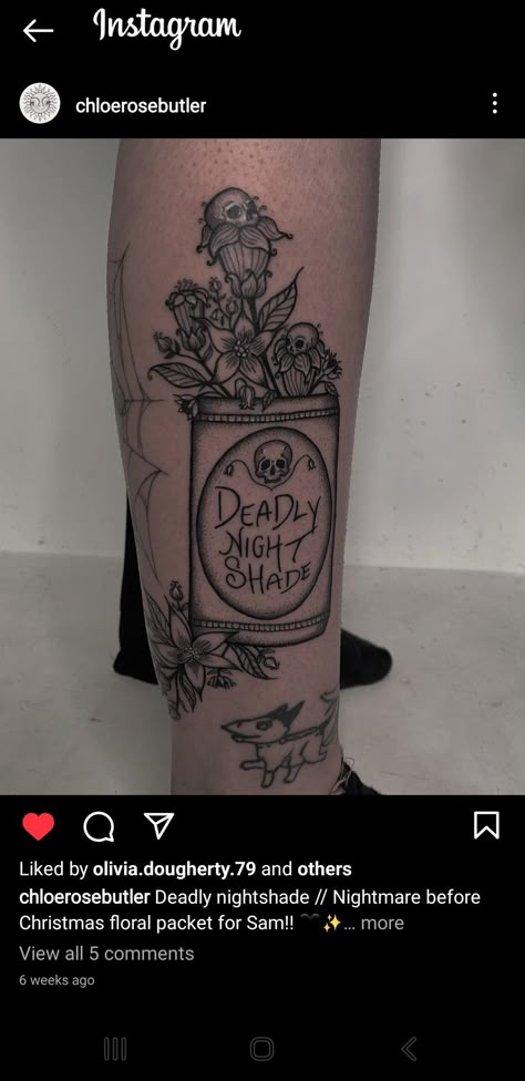 Dainty Nightmare Before Christmas Tattoo, Unique Nightmare Before Christmas Tattoo, Tim Burton Characters Tattoo, Deadly Nightshade Tattoo Nightmare Before Christmas, Night Mare Before Christmas Tattoos, Deadly Night Shade Tattoo, The Nightmare Before Christmas Tattoos, Tim Burton Style Tattoo, Night Shade Tattoo