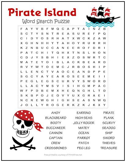 Well, shiver me timbers! This FREE printable Pirate Island Word Search Puzzle will keep your young buccaneers entertained on the high seas – or at home. Great activity for the classroom as well – print as many as you need! Pirate Activity Sheets, Pirate Theme Summer Camp Activities, Pirate Activities For Kids Summer Camps, Pirate Theme Activities, Pirate Word Search, Pirate Activities For Kids, Pirates Activities, Pirate Words, Pirate Printables