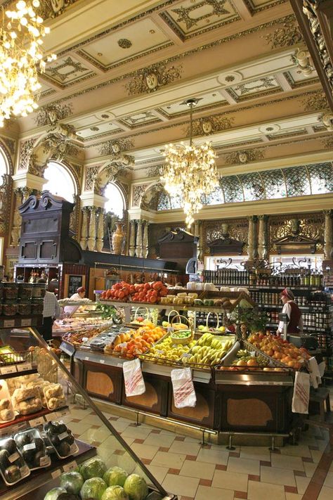 Eliseevsky Grocers, St. Petersburg, on the Nevsky Prospekt. A beautiful example of turn-of-the-century Russian architecture. Russian Architecture, Retail Design Blog, Petersburg Russia, Fresh Fruits, Macedonia, Eastern Europe, Retail Design, Albania, Slovenia