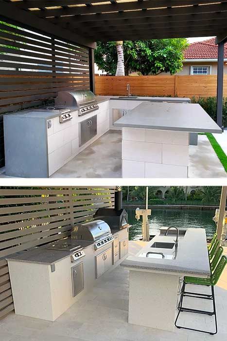 Outdoor Kitchen Design Ideas & Trends for 2020 : BBQGuys Outdoor Kitchen Design Ideas, Outdoor Bbq Area, Outdoor Barbeque, Modern Outdoor Kitchen, Outdoor Kitchen Decor, Outdoor Kitchen Bars, Outdoor Kitchen Plans, Build Outdoor Kitchen, Outdoor Bbq Kitchen