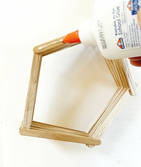 Popsicle Stick Hexagon, Popsicle Stick Shelf, Diy Gemstone Jewelry, Hexagon Shelf, Hexagon Shelves, Craft Sticks, Elmer's Glue, School Glue, Are You Bored