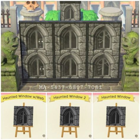 Windows Acnh, Acnh Halloween Code, Acnh Custom Designs, Ac Ideas, Spooky Castles, Motif Acnl, Gothic Windows, Animal Crossing Memes, Animal Crossing Guide