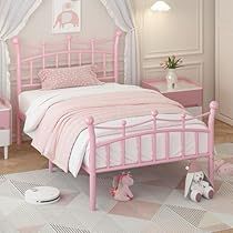 Kids Twin Bed Frame, Pink Twin Bed, Metal Twin Bed Frame, Metal Twin Bed, Kids Twin Bed, Shaped Headboard, Twin Size Bed Frame, Iron Bed Frame, Twin Size Bed