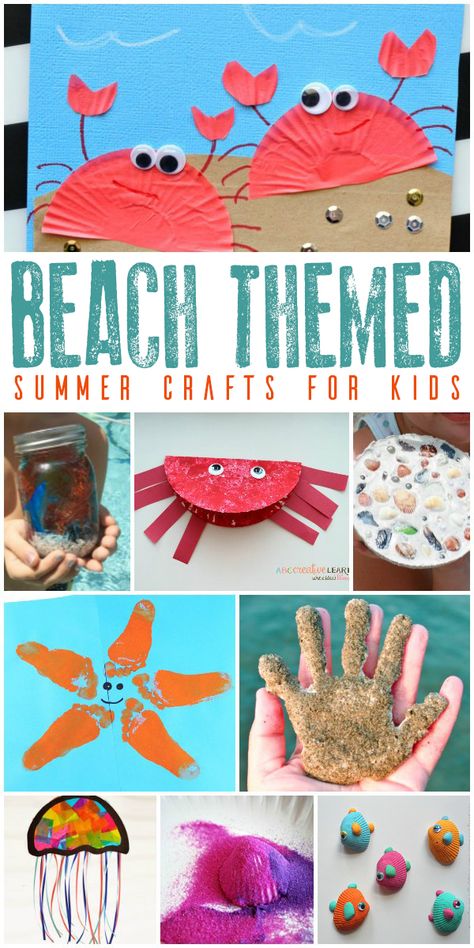 Shells, critters, sand and memories these beach themed crafts for kids are fun to dive into this summer to get creative on those long hot days. Beach Themed Crafts, Summer Crafts For Kids, Ocean Crafts, Daycare Crafts, Crafts For Kids To Make, Beach Crafts, Summer Activities For Kids, Fun Craft, Camping Crafts