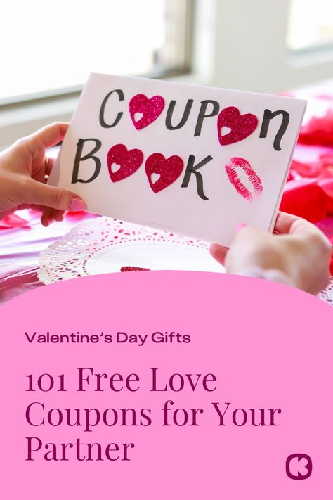 Looking for Valentine's Day gift ideas or Valentine's Day gifts for him? Valentine's love coupons are a fun, easy, cheap way to show your love for your significant other! You can also make cute DIY love coupons for your husband or wife. If you're looking for a Valentine's coupon book for boyfriend ideas, use these free ideas to get started. Get creative with these 101 romantic love coupon ideas for Valentine's Day from The Krazy Coupon Lady... Coupon For Boyfriend Ideas, Valentines Day Husband Ideas, Cute Coupons For Boyfriend Diy, Kiss Coupons For Boyfriend, Love Coupons For Him Ideas, Free Boyfriend Gifts, Couple Coupon Ideas, Diy Coupons For Husband, Husband Coupon Book Ideas