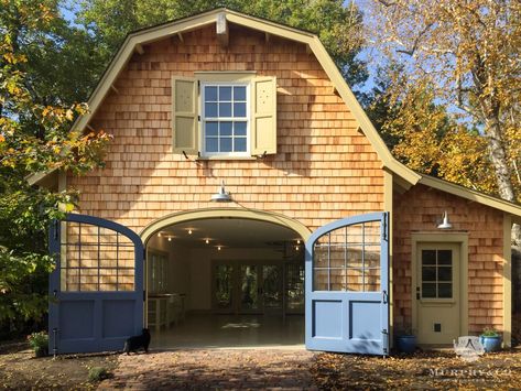 From the Portfolio of Murphy & Co. Design: Shingled Barn. Cedar Shingle House, Barn Roof Styles, Gardening Shed, Cedar Shingle Siding, Gambrel Barn, Carriage House Garage, Cabin Loft, Ski Cabin, Carriage Doors