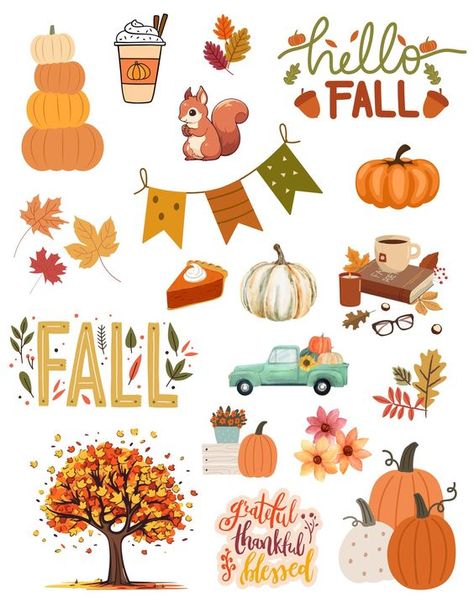 Fall Printable Stickers, Fall Stickers Free Printable, Autumn Stickers Free Printable, Fall Sticker Ideas, Fall Stickers Aesthetic, Fall Clipart Autumn Clip Art, Cute Fall Stickers, Autumn Printables, Svg Stickers