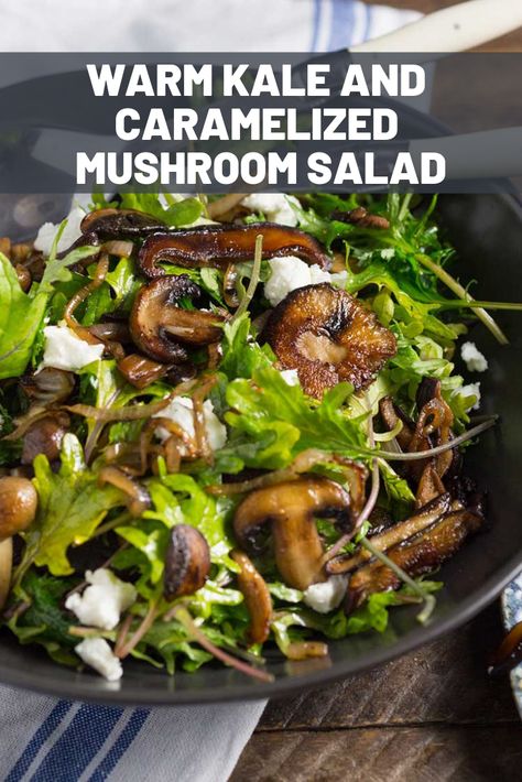 Hot Mushroom Salad, Salads With Mushrooms, Kale Mushroom Salad, Kale Salad With Steak, Baby Kale Recipes, Salad Mushroom, Warm Mushroom Salad, Mushroom Salad Recipe, Mushrooms Salad