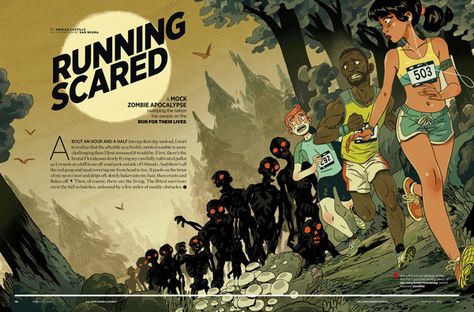 Zombie Run by David Radabaugh, via Behance Way Illustration, Sam Bosma, Zombie Run, Art Puns, Zombies Run, Zombie Illustration, Comic Book Layout, Apocalypse Art, Zombie Art