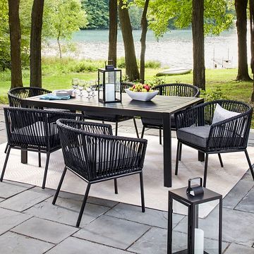 Standish 7pc Strap Dining Set - Threshold™ Target Patio Furniture, Outdoor Dining Table And Chairs, Casa Country, Dining Table And Chairs, Wood Patio, Patio Dining Table, Modern Outdoor Furniture, Patio Dining Chairs, Modern Patio