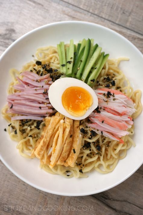 Hiyashi Chuka (Cold Ramen) — Broke and Cooking Summer Ramen, Hiyashi Chuka, Cold Ramen, Midnight Diner, Japanese Meals, Ramen Recipe, Steamed Chicken, Cold Noodles, Ramen Noodle Recipes