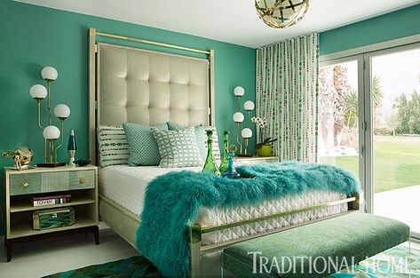 turquoise bedroom designed by Michael Ostrow & Roger Stoker Turquoise Bedroom, Turquoise Room, Bedroom Turquoise, House Of Turquoise, Koh Phangan, Bedroom Wall Colors, Relaxing Bedroom, Guest Bedrooms, Beautiful Bedrooms