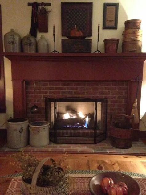 1000+ ideas about Colonial Decorating on Pinterest | Colonial ... Primitive Fireplace Mantle, Fireplace Mantels Ideas, Primitive Fireplace, Primitive Living Room, Primitive Living, Vintage Fireplace, Mantel Ideas, Colonial Homes, Primitive Homes