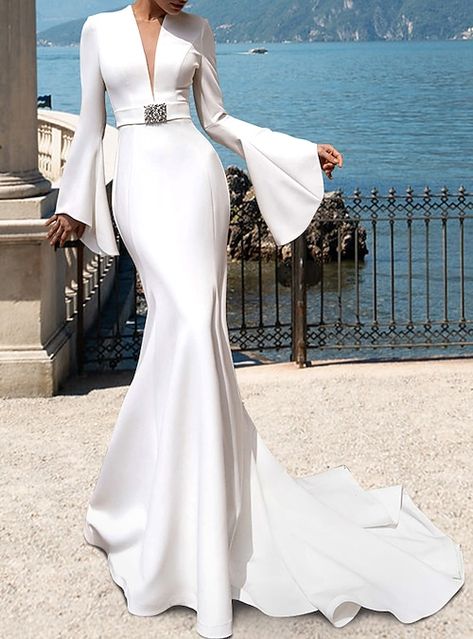 Wedding Dresses Mermaid Trumpet, Casual Wedding Dresses, Casual Beach Wedding Dress, Satin Bridal Gowns, Wedding Dresses Mermaid, Cheap Wedding Dresses Online, Casual Wedding Dress, Beach Casual, Casual Wedding