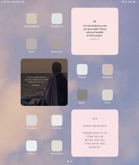 Islamic Apps To Download, Islamic Homescreen Aesthetic, Islamic Widgetsmith Ideas, Islam Homescreen, Islamic Ipad Wallpaper, Aesthetic Ipad Theme, Iphone Islamic Wallpaper, Wallpaper Iphone Islamic, Aesthetic Ipad Setup