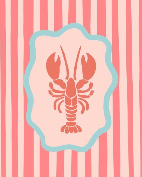 The world is your lobster!!! 🦞 (and your oyster) #lobster #theworldisyouroyster #seafoodprint #shellfish Linen Board, Lobster Bake, Lobster Print, Baby Print, Lobster Roll, Print Illustration, Inner Child, Baby Prints, Food Print