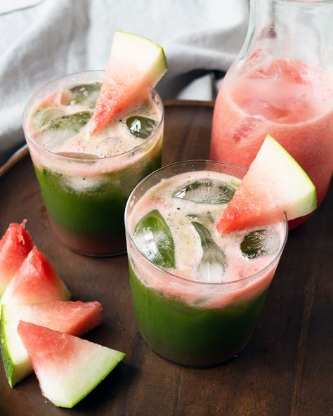 Iced Matcha (Green Tea) Watermelon — Oh, How Civilized Watermelon Matcha, Iced Matcha Green Tea, Matcha Green Tea Recipes, Green Tea Recipes, Matcha Drink, Matcha Recipe, Refreshing Summer Drinks, Iced Matcha, Avocado Smoothie