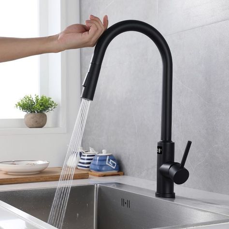 Touch Kitchen Faucet with Pull Down Sprayer Digital Display Kitchen Faucet Black, Modern Style Kitchen, Touch Kitchen Faucet, Steel Installation, Stainless Kitchen Faucet, Standard Kitchen, Pull Out Faucet, Black Kitchen Faucets, Water Dispensers