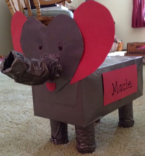 Elephant Valentine Box Elephant Valentine, Kids Valentine Boxes, Valentine Card Box, Elephant Crafts, Valentine Mailbox, Valentine Day Boxes, Valentine Crafts For Kids, Diy Valentines Crafts, Valentines School