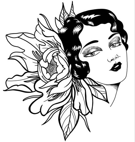 Black and white Flapper Girl by Fearnstattoos Tattoo Design Flapper Tattoo, Girl Tattoo Design, Flowers Paintings, Flapper Girl, Tattoo Designs For Girls, Girl Tattoo, Watercolor Flowers Paintings, American Traditional, Black Tattoos