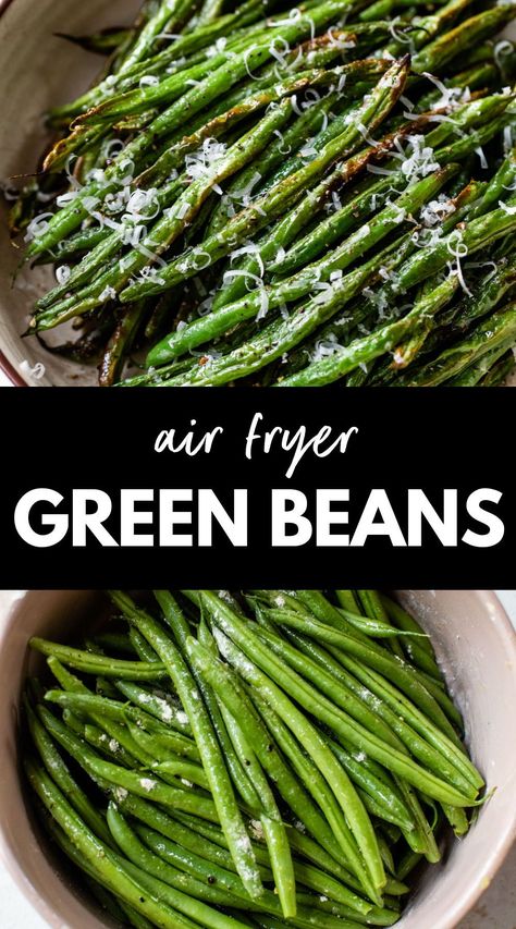 This easy guide teaches you how to cook green beans in an air fryer! After the quick 10-minute cook time, these Air Fryer Green Beans turn out to be delightfully crisp and blistered with the best savory flavors. Air Fryer Frozen Green Beans, Air Fryer Green Beans, Air Fried Green Beans, Crispy Green Beans, Vegetable Side Dishes Healthy, Green Beans Side Dish, Low Calorie Vegetables, How To Cook Greens, Easy Vegetable Side Dishes