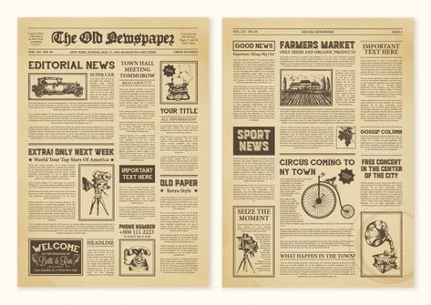 Newspaper pages in vintage Free Vector | Free Vector #Freepik #freevector #vintage #paper #magazine #retro Old Newspaper Template, Newspaper Layout, Art Du Collage, Newspaper Template, Vintage Newspaper, Newspaper Design, Journal Vintage, Old Newspaper, Media Sosial