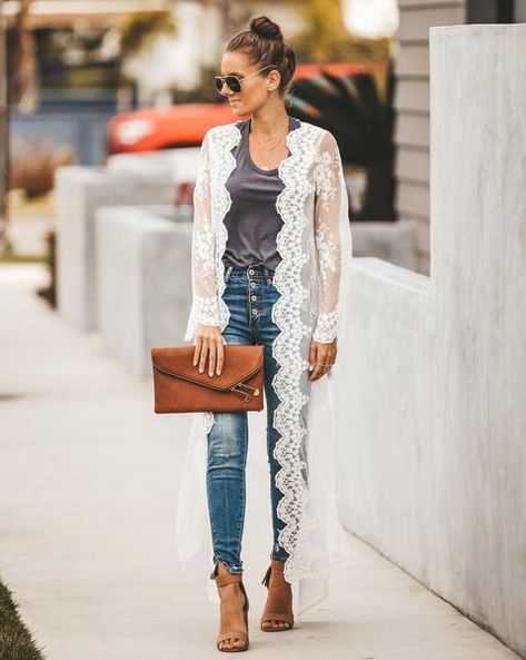 White Kimono Outfit Summer, White Kimono Outfit, Kimono Outfit Summer, Lace Cardigan Outfit, Lace Kimono Outfit, Summer Kimono Outfit, White Lace Cardigan, White Lace Kimono, Cardigan Fall Outfit