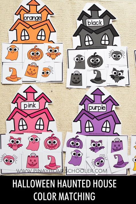 Halloween Activities For Preschool Math, Sorting Lessons Kindergarten, Halloween Math And Science Preschool, October Themed Preschool Activities, Haunted House Sensory Ideas, Letter D Halloween Craft, Preschool Room Activities, Book Lessons For Preschool, Halloween Language Activities Toddlers