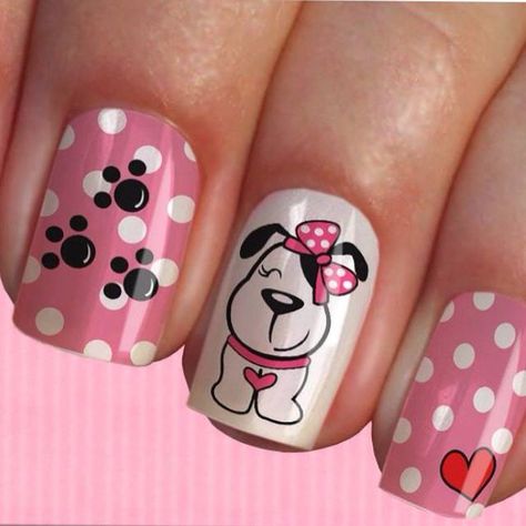 Paw Print Nails, Dog Nail Art, Animal Nail Designs, Nail 2023, Disney Acrylic Nails, Valentine Nail Art, Nail Designs Valentines, Nails Only, Nails For Kids