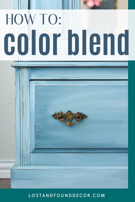 Adding Dimension To Painted Furniture, How To Blend Paint Colors, Paint Blending Techniques Furniture, Blending Paint On Furniture, Furniture Painting Tutorial, Blue Painted Furniture, Painted Armoire, Armoire Makeover, Thrift Store Furniture