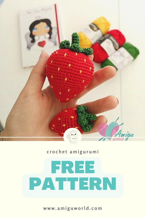 Crochet Strawberry Plush Pattern Free, Crochet Strawberries Pattern Free, Big Strawberry Crochet Pattern, Crochet Strawberry Amigurumi Free Pattern, Fruits Crochet Pattern Free, Free Crochet Pattern Strawberry, Crochet Strawberry Top Pattern Free, Crochet Cherry Free Pattern, Crocheted Strawberry Pattern