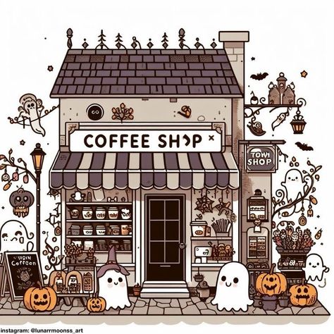 Art Instagram Account, Halloween Spooky Aesthetic, Coffee Shop Art, Halloween Digital Art, Halloween Wallpaper Cute, Music On Spotify, Halloween Illustration, Halloween Drawings, Halloween Inspo